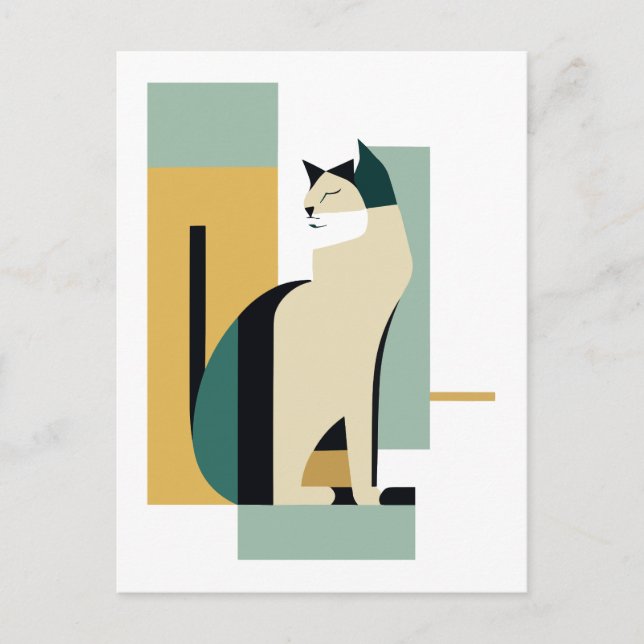 Sitting Cat Art Deco - Minimalist illustration Postcard (Front)