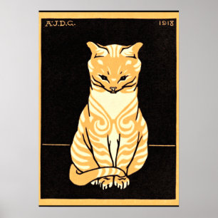 Sitting Cat, Art Nouveau illustration Poster