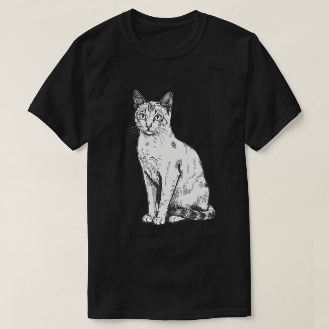 Sitting Cat Art T-Shirt (Design Front)