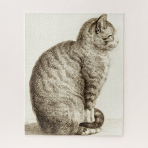 Sitting cat black and white pencil drawing jigsaw puzzle