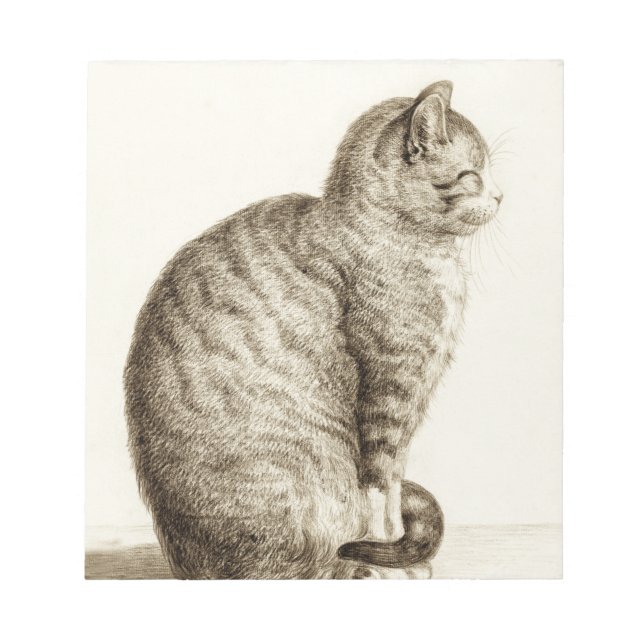 Sitting cat black and white pencil drawing notepad (Front)