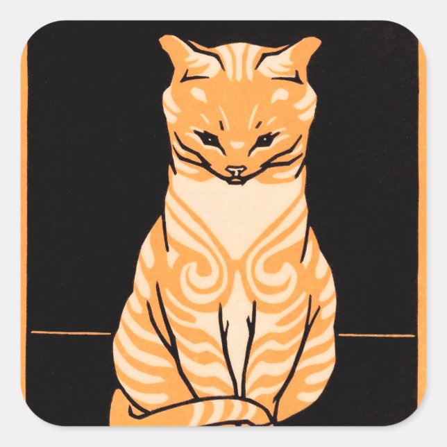 Sitting Cat Square Sticker (Front)