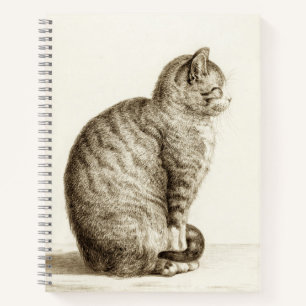Sitting cat vintage sepia pencil drawing notebook