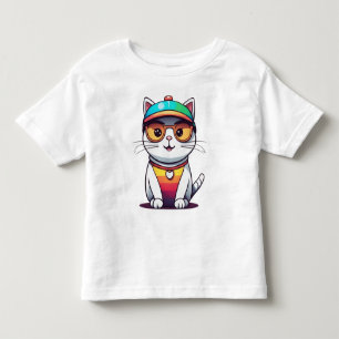 Sitting Cat Wearing Glasses And Hat  Toddler T-Shirt