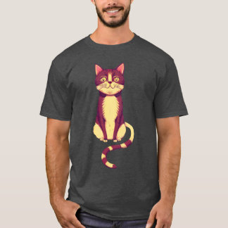 Sitting cat with tail on the front cat drawing gif T-Shirt
