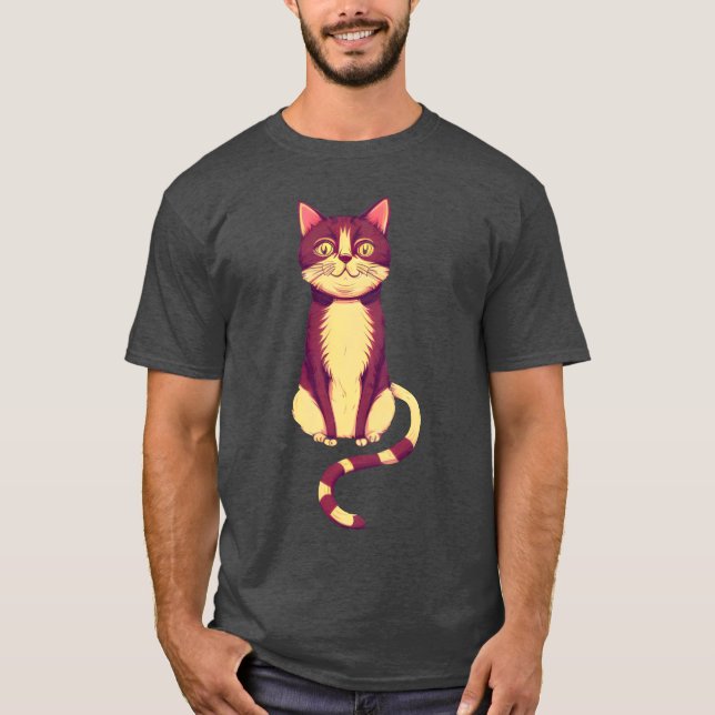 Sitting cat with tail on the front cat drawing gif T-Shirt (Front)