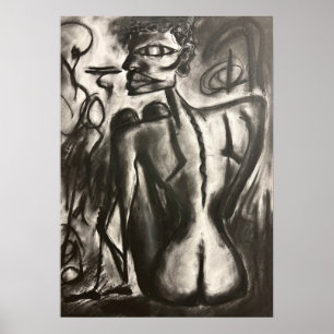 sitting charcoal artwork poster