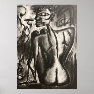 sitting charcoal artwork poster