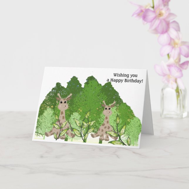 Sitting Giraffe Birthday Wishes Card (Orchid)