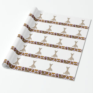 Sitting Giraffe with Giraffe Fur Print Wrapping Paper