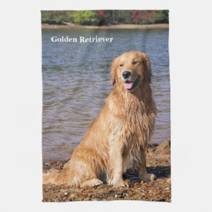 Sitting Golden Retriever Tea Towel
