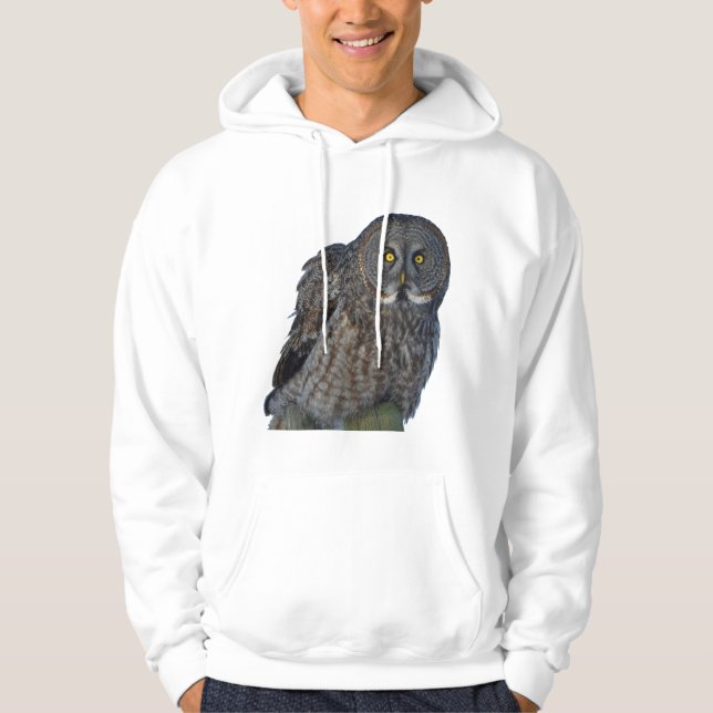 Sitting Great Grey Owl Raptor Wildlife Photo Hoodie (Front)