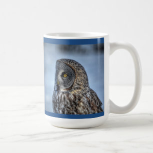 Sitting Great Grey Owl & Snow Wildlife Raptor Coffee Mug