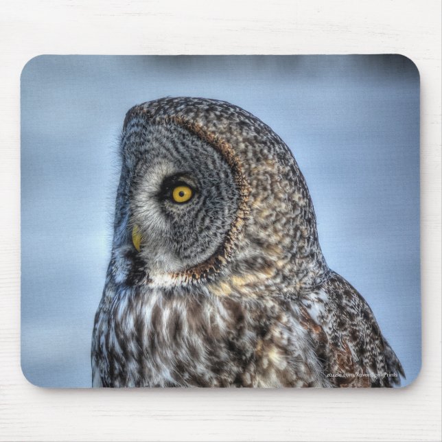 Sitting Great Grey Owl Wildlife Raptor Photo Mouse Pad (Front)