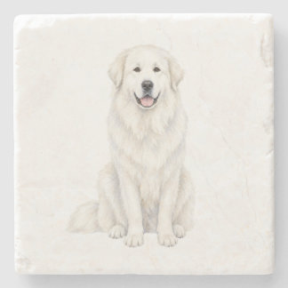 Sitting Great Pyrenees Natural Stone Coaster