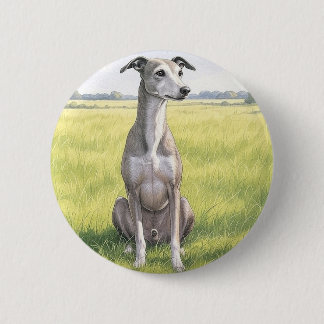 Sitting Greyhound Watercolor Button Pin