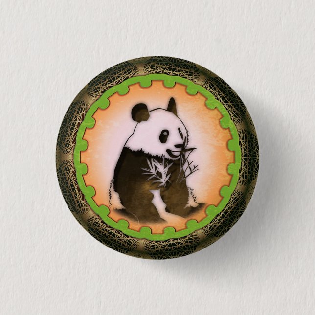 Sitting Happy Panda in Orange 3 Cm Round Badge (Front)