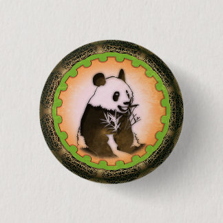 Sitting Happy Panda in Orange 3 Cm Round Badge