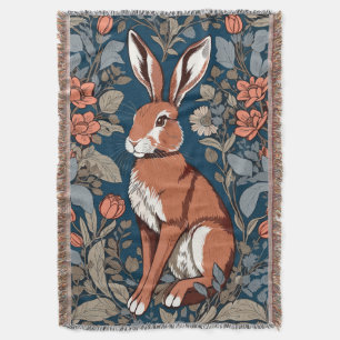 Sitting Hare William Morris Inspired Floral Throw Blanket