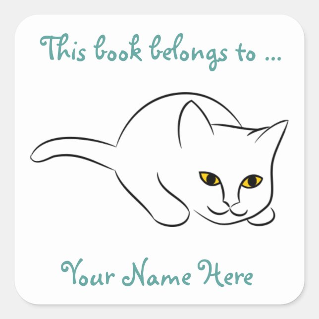 Sitting Kitty Customisable Bookplate Stickers (Front)