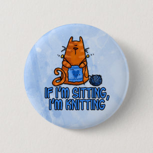 sitting knitting 6 cm round badge