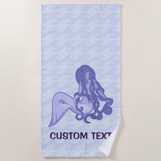 Sitting Mermaid Blue Beach Towel (Front)