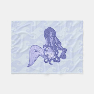 Sitting Mermaid Blue Fleece Blanket