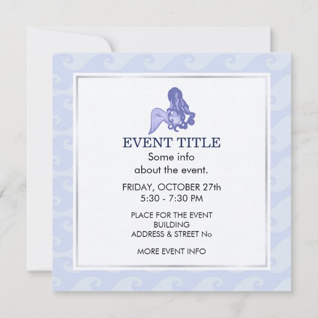 Sitting Mermaid Blue Invitation (Back)