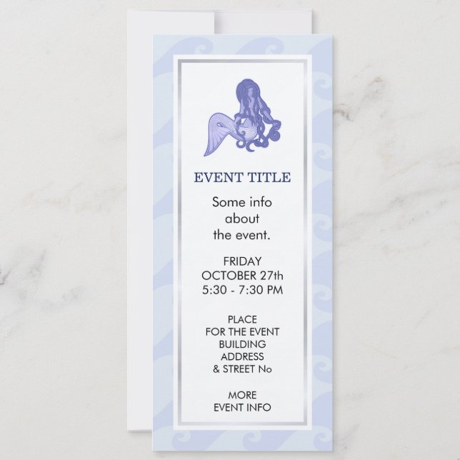 Sitting Mermaid Blue Invitation (Back)