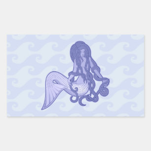 Sitting Mermaid Blue Rectangular Sticker