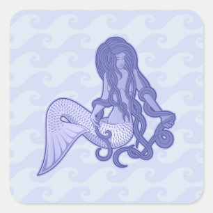 Sitting Mermaid Blue Square Sticker