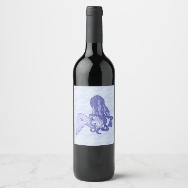 Sitting Mermaid Blue Wine Label (Front)