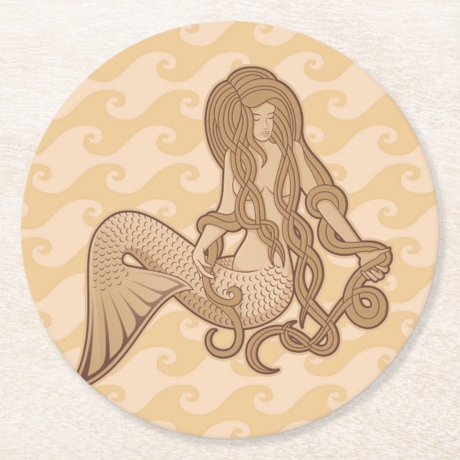 Sitting Mermaid Round Paper Coaster (Front)