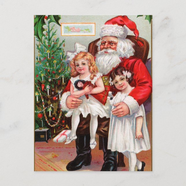 Sitting on Santa's Lap Holiday Postcard (Front)