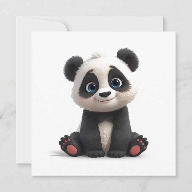 Sitting Panda Bear Cartoon Illustration Art Holiday Card (Front)