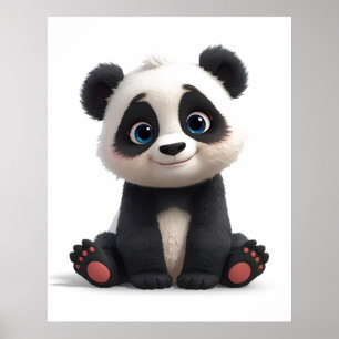 Sitting Panda Bear Cartoon Illustration Art Poster