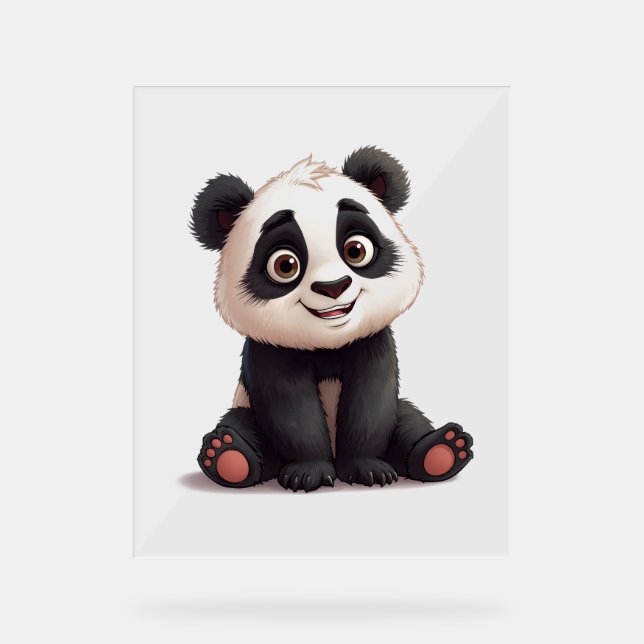Sitting Panda Bear Cartoon Illustration Artwork Acrylic Sign (Front)
