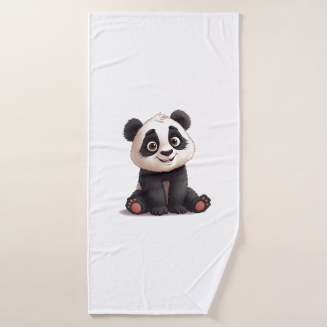 Sitting Panda Bear Cartoon Illustration Artwork Bath Towel (Bath Towel)