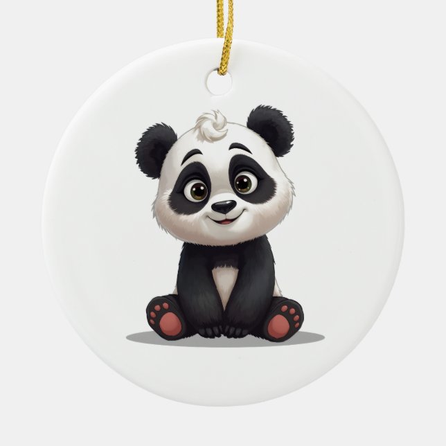 Sitting Panda Bear Cartoon Illustration Artwork Ceramic Ornament (Front)