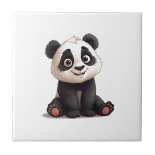 Sitting Panda Bear Cartoon Illustration Artwork Ceramic Tile