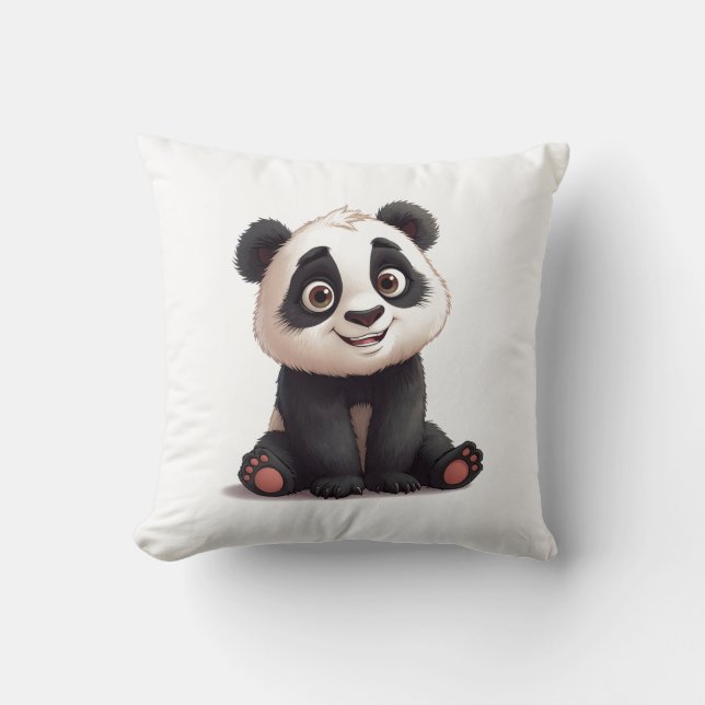 Sitting Panda Bear Cartoon Illustration Artwork Cushion (Front)