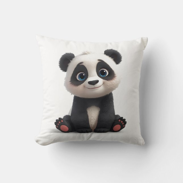 Sitting Panda Bear Cartoon Illustration Artwork Cushion (Front)