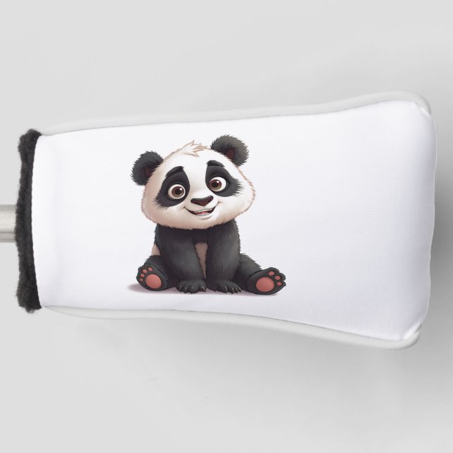 Sitting Panda Bear Cartoon Illustration Artwork Golf Head Cover (Front)