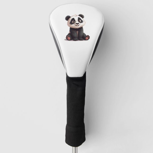 Sitting Panda Bear Cartoon Illustration Artwork Golf Head Cover (Front)