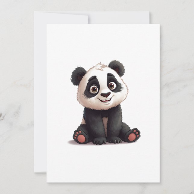 Sitting Panda Bear Cartoon Illustration Artwork Holiday Card (Front)