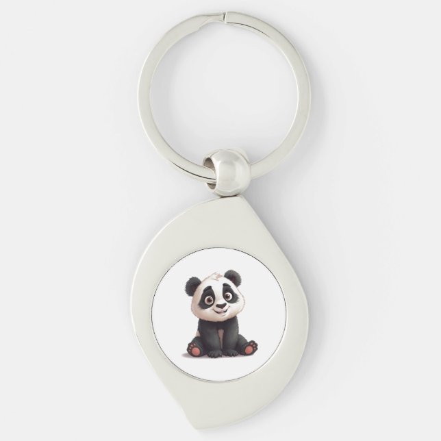Sitting Panda Bear Cartoon Illustration Artwork Key Ring (Front)
