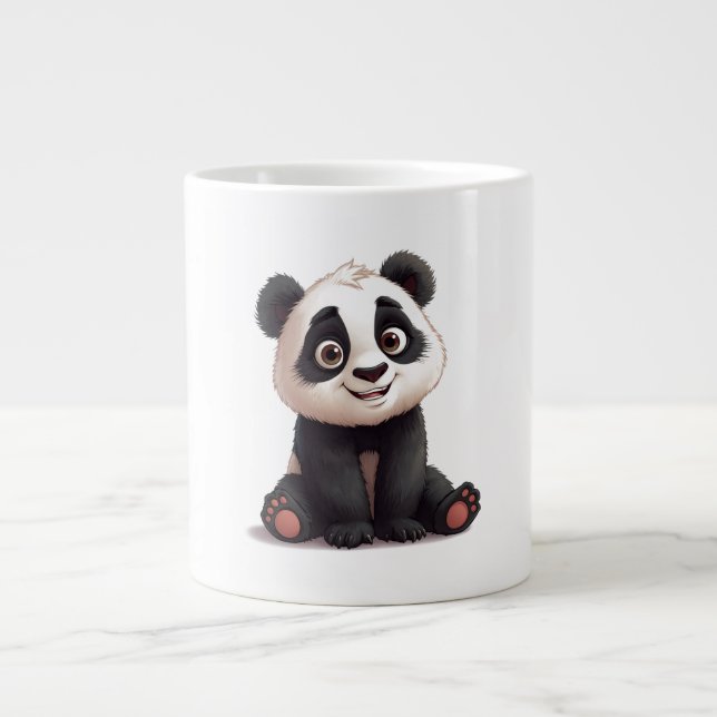 Sitting Panda Bear Cartoon Illustration Artwork Large Coffee Mug (Front)