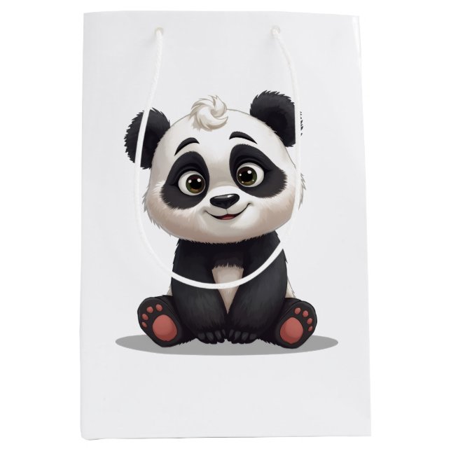 Sitting Panda Bear Cartoon Illustration Artwork Medium Gift Bag (Front)