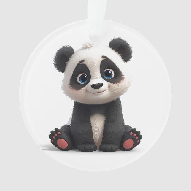 Sitting Panda Bear Cartoon Illustration Artwork Ornament (Front)