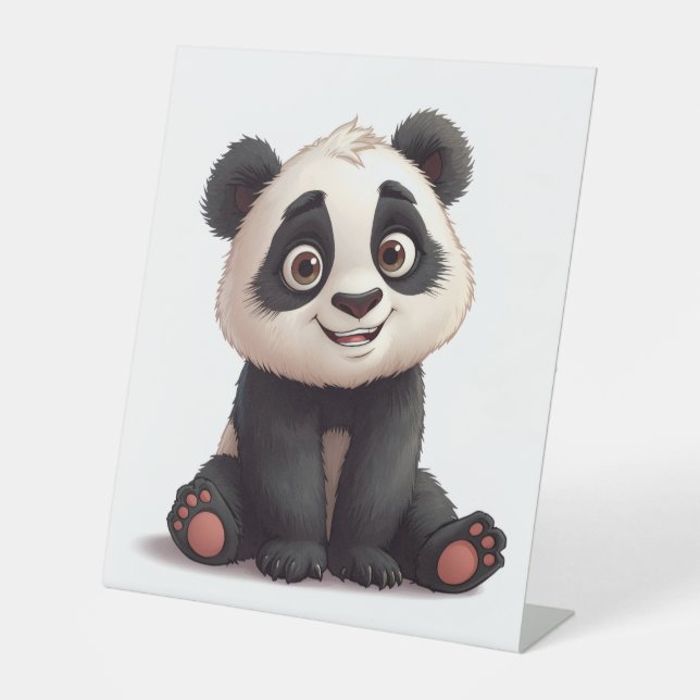 Sitting Panda Bear Cartoon Illustration Artwork Pedestal Sign (Front)